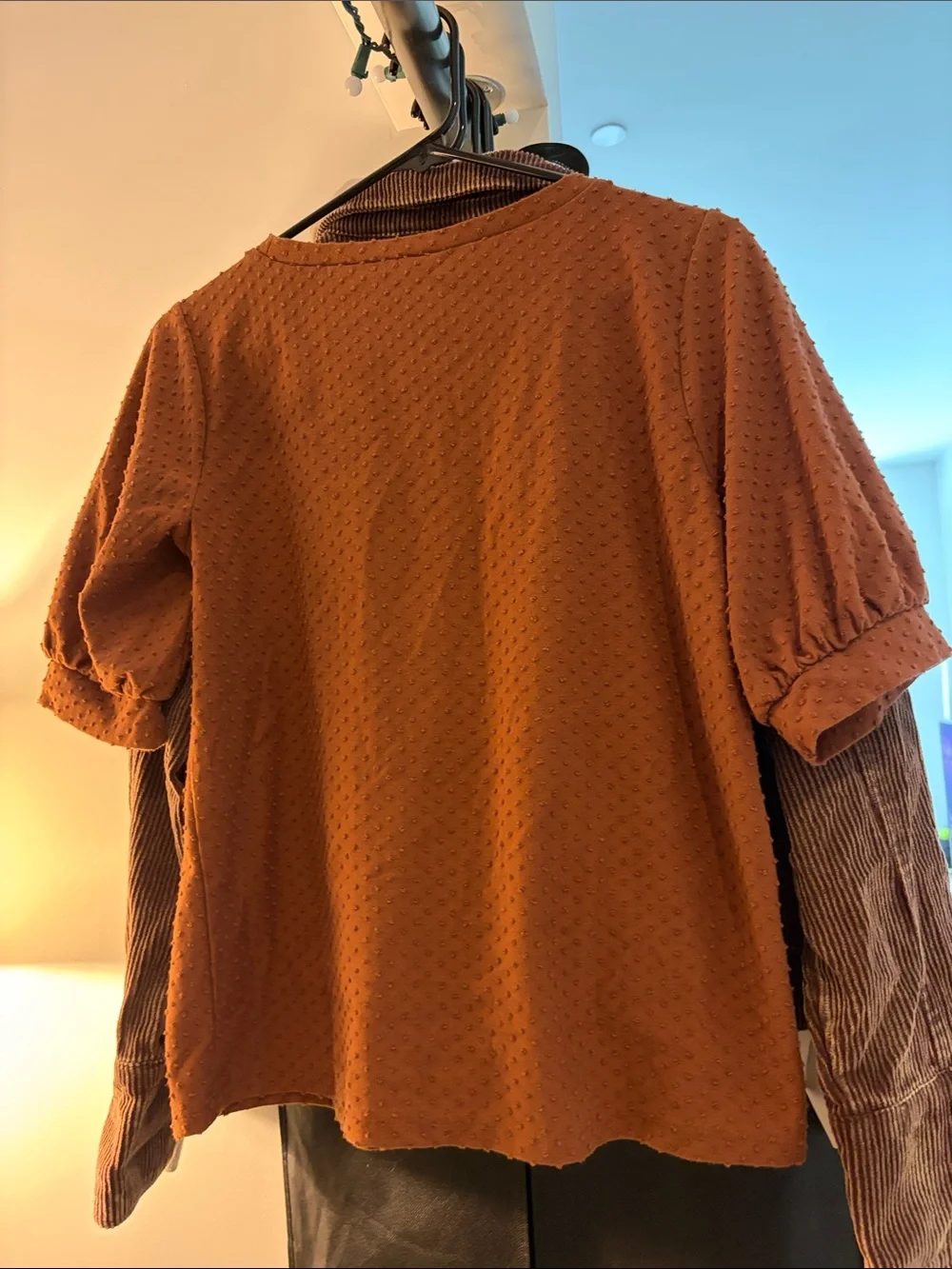 LOFT Rust Textured Puff-Sleeve Blouse
